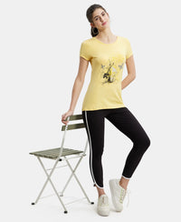 Super Combed Cotton Elastane Stretch Regular Fit Graphic Printed Round Neck Half Sleeve T-Shirt  - Banana cream print045-6