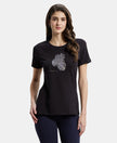 Super Combed Cotton Elastane Stretch Regular Fit Graphic Printed Round Neck Half Sleeve T-Shirt  - Black-1