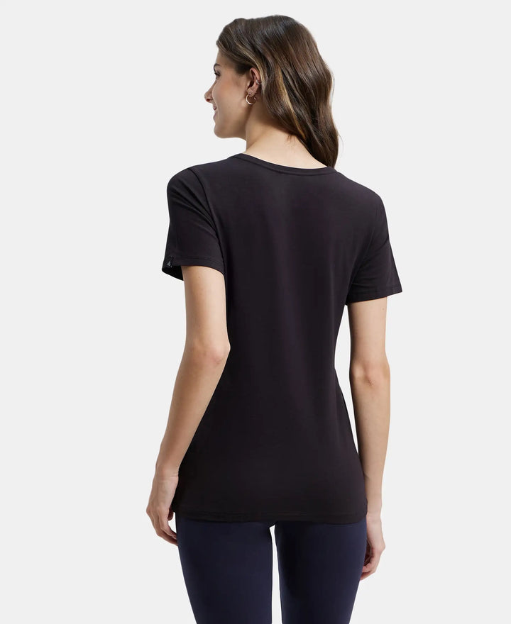Super Combed Cotton Elastane Stretch Regular Fit Graphic Printed Round Neck Half Sleeve T-Shirt  - Black-3