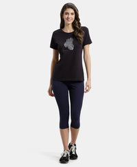 Super Combed Cotton Elastane Stretch Regular Fit Graphic Printed Round Neck Half Sleeve T-Shirt  - Black-4