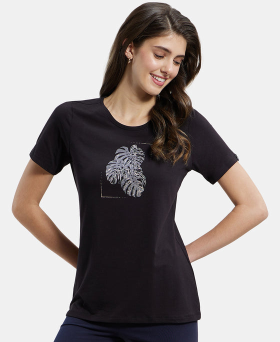 Super Combed Cotton Elastane Stretch Regular Fit Graphic Printed Round Neck Half Sleeve T-Shirt  - Black-5