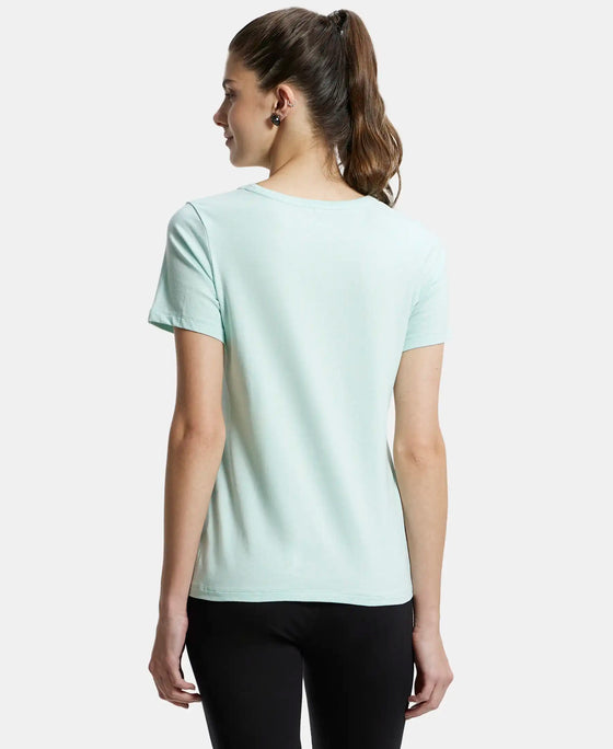 Super Combed Cotton Elastane Stretch Regular Fit Graphic Printed Round Neck Half Sleeve T-Shirt  - Blue tint melange print051-3