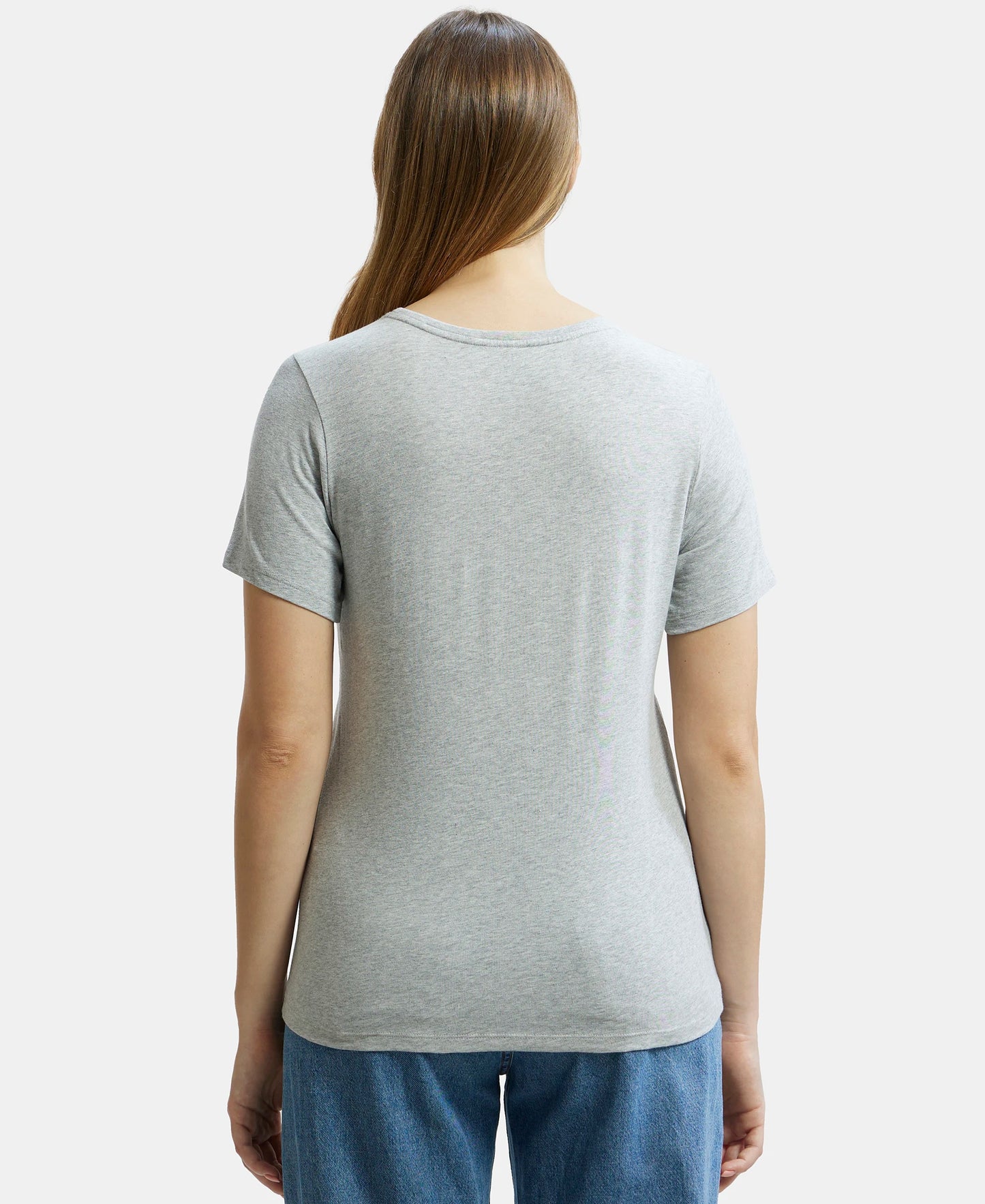 Super Combed Cotton Elastane Stretch Regular Fit Graphic Printed Round Neck Half Sleeve T-Shirt  - Light grey melange print044-3