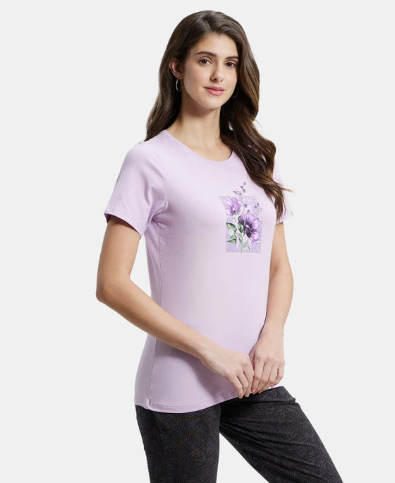 Super Combed Cotton Elastane Stretch Regular Fit Graphic Printed Round Neck Half Sleeve T-Shirt  - Orchid Bloom-2