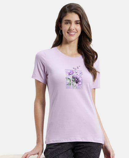 Super Combed Cotton Elastane Stretch Regular Fit Graphic Printed Round Neck Half Sleeve T-Shirt  - Orchid Bloom-5