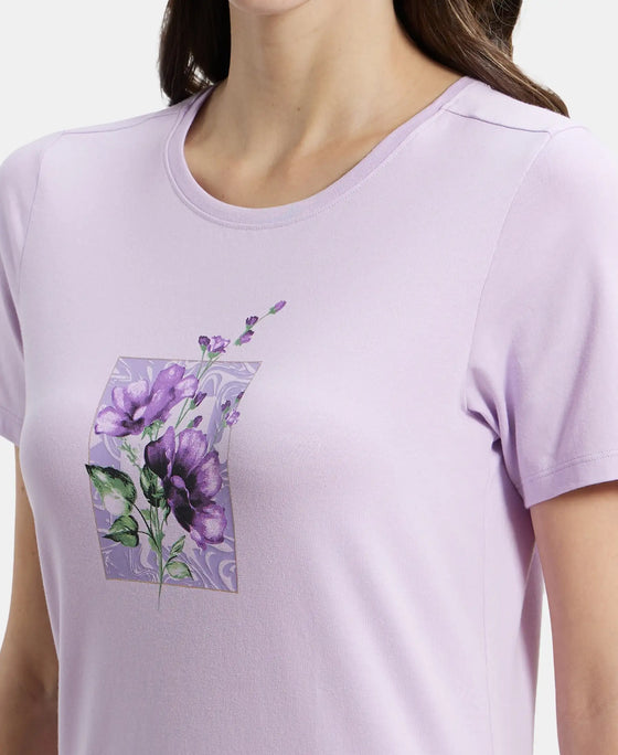 Super Combed Cotton Elastane Stretch Regular Fit Graphic Printed Round Neck Half Sleeve T-Shirt  - Orchid Bloom-6