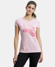Super Combed Cotton Elastane Stretch Regular Fit Graphic Printed Round Neck Half Sleeve T-Shirt  - Pink lady melange print048-1