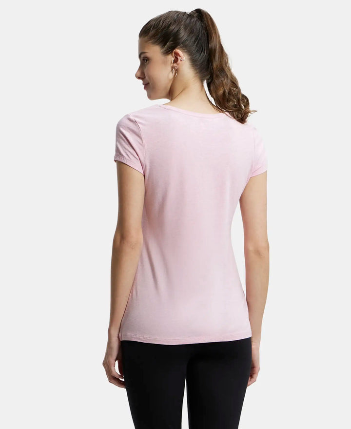 Super Combed Cotton Elastane Stretch Regular Fit Graphic Printed Round Neck Half Sleeve T-Shirt  - Pink lady melange print048-3