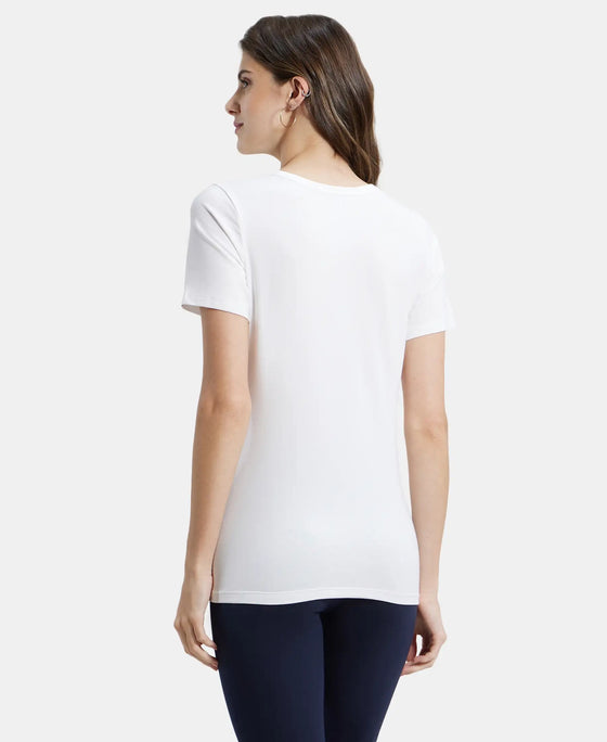 Super Combed Cotton Elastane Stretch Regular Fit Graphic Printed Round Neck Half Sleeve T-Shirt  - White-3