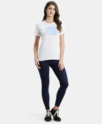 Super Combed Cotton Elastane Stretch Regular Fit Graphic Printed Round Neck Half Sleeve T-Shirt  - White-4