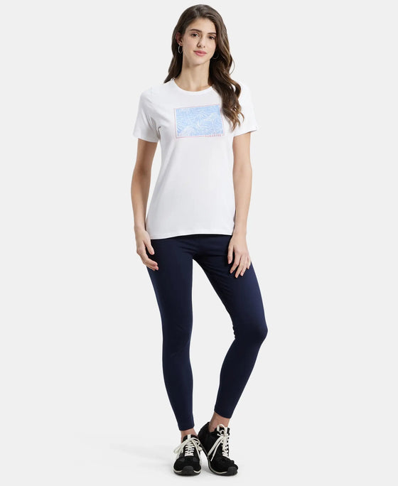 Super Combed Cotton Elastane Stretch Regular Fit Graphic Printed Round Neck Half Sleeve T-Shirt  - White-4