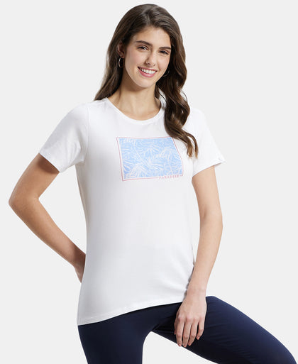 Super Combed Cotton Elastane Stretch Regular Fit Graphic Printed Round Neck Half Sleeve T-Shirt  - White-5