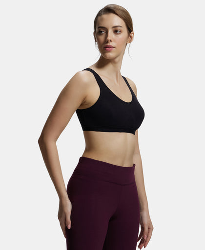 Wirefree Non Padded Super Combed Cotton Elastane Full Coverage Slip-On Active Bra with Wider Straps and Moisture Move Treatment - Black-2