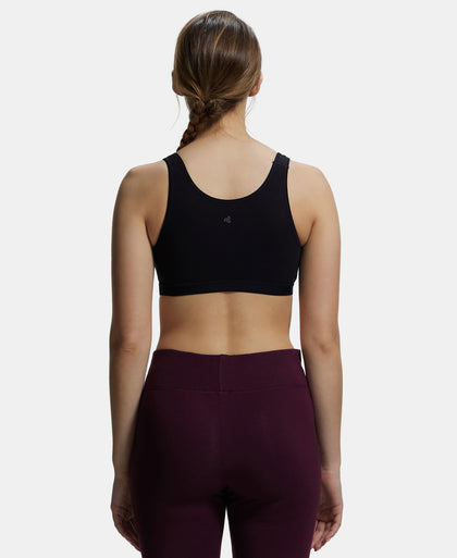Wirefree Non Padded Super Combed Cotton Elastane Full Coverage Slip-On Active Bra with Wider Straps and Moisture Move Treatment - Black-3