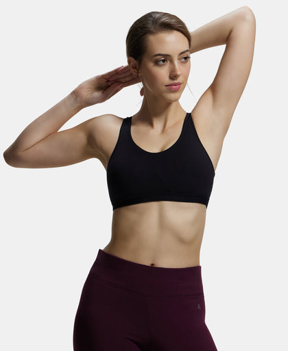 Wirefree Non Padded Super Combed Cotton Elastane Full Coverage Slip-On Active Bra with Wider Straps and Moisture Move Treatment - Black-5