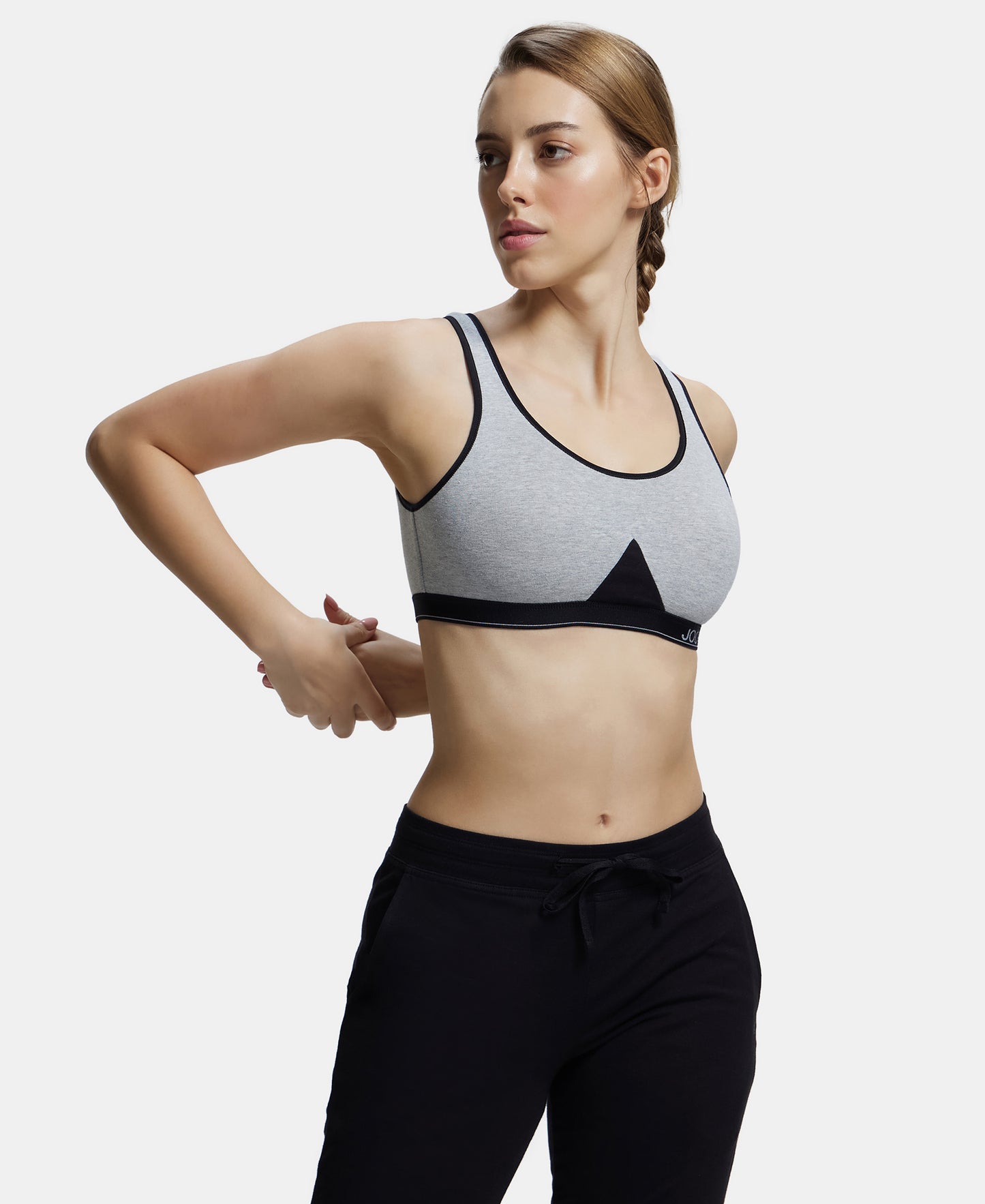Wirefree Non Padded Super Combed Cotton Elastane Full Coverage Slip-On Active Bra with Wider Straps and Moisture Move Treatment - Light Grey Melange-5