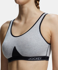 Wirefree Non Padded Super Combed Cotton Elastane Full Coverage Slip-On Active Bra with Wider Straps and Moisture Move Treatment - Light Grey Melange-7