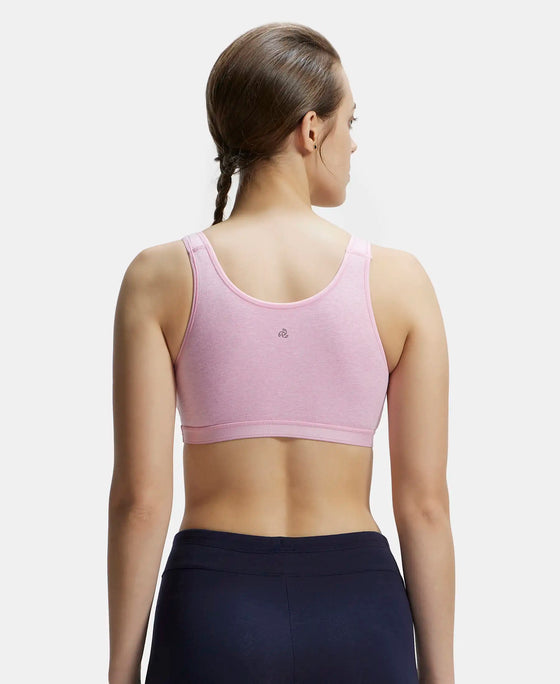 Wirefree Non Padded Super Combed Cotton Elastane Full Coverage Slip-On Active Bra with Wider Straps and Moisture Move Treatment - Pink Lady Melange-3