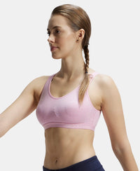 Wirefree Non Padded Super Combed Cotton Elastane Full Coverage Slip-On Active Bra with Wider Straps and Moisture Move Treatment - Pink Lady Melange-5