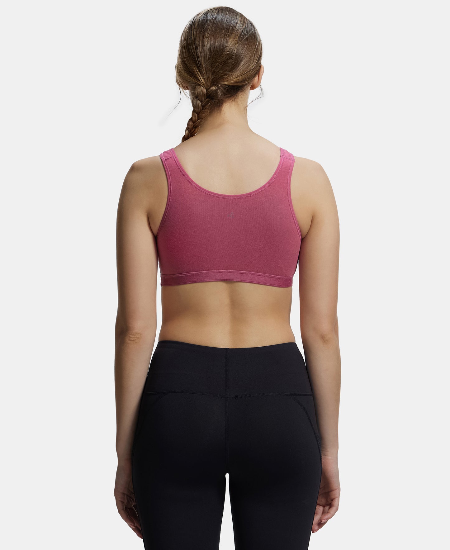 Wirefree Non Padded Super Combed Cotton Elastane Full Coverage Slip-On Active Bra with Wider Straps and Moisture Move Treatment - Rose Wine-3