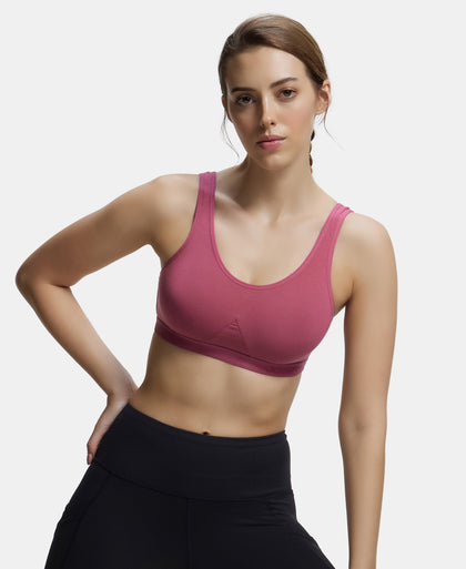 Wirefree Non Padded Super Combed Cotton Elastane Full Coverage Slip-On Active Bra with Wider Straps and Moisture Move Treatment - Rose Wine-5