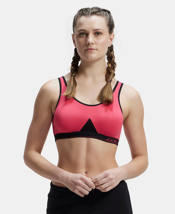 Wirefree Non Padded Super Combed Cotton Elastane Full Coverage Slip-On Active Bra with Wider Straps and Moisture Move Treatment - Ruby-1