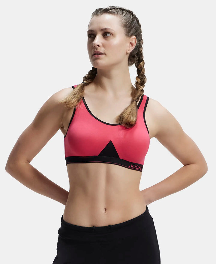Wirefree Non Padded Super Combed Cotton Elastane Full Coverage Slip-On Active Bra with Wider Straps and Moisture Move Treatment - Ruby-2