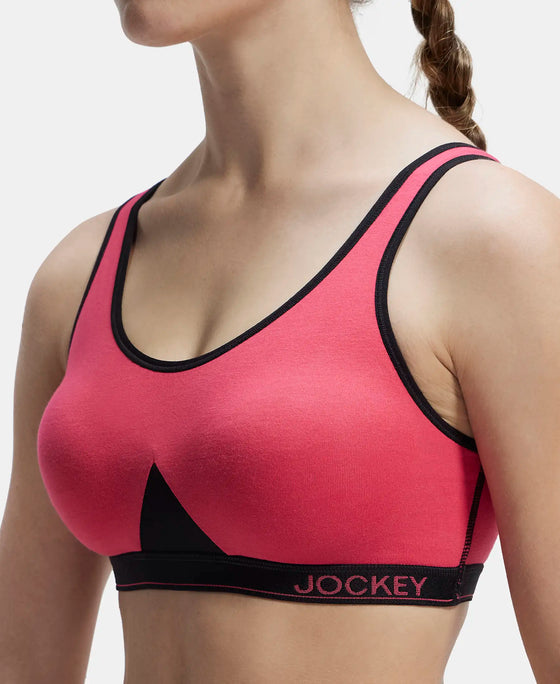 Wirefree Non Padded Super Combed Cotton Elastane Full Coverage Slip-On Active Bra with Wider Straps and Moisture Move Treatment - Ruby-7