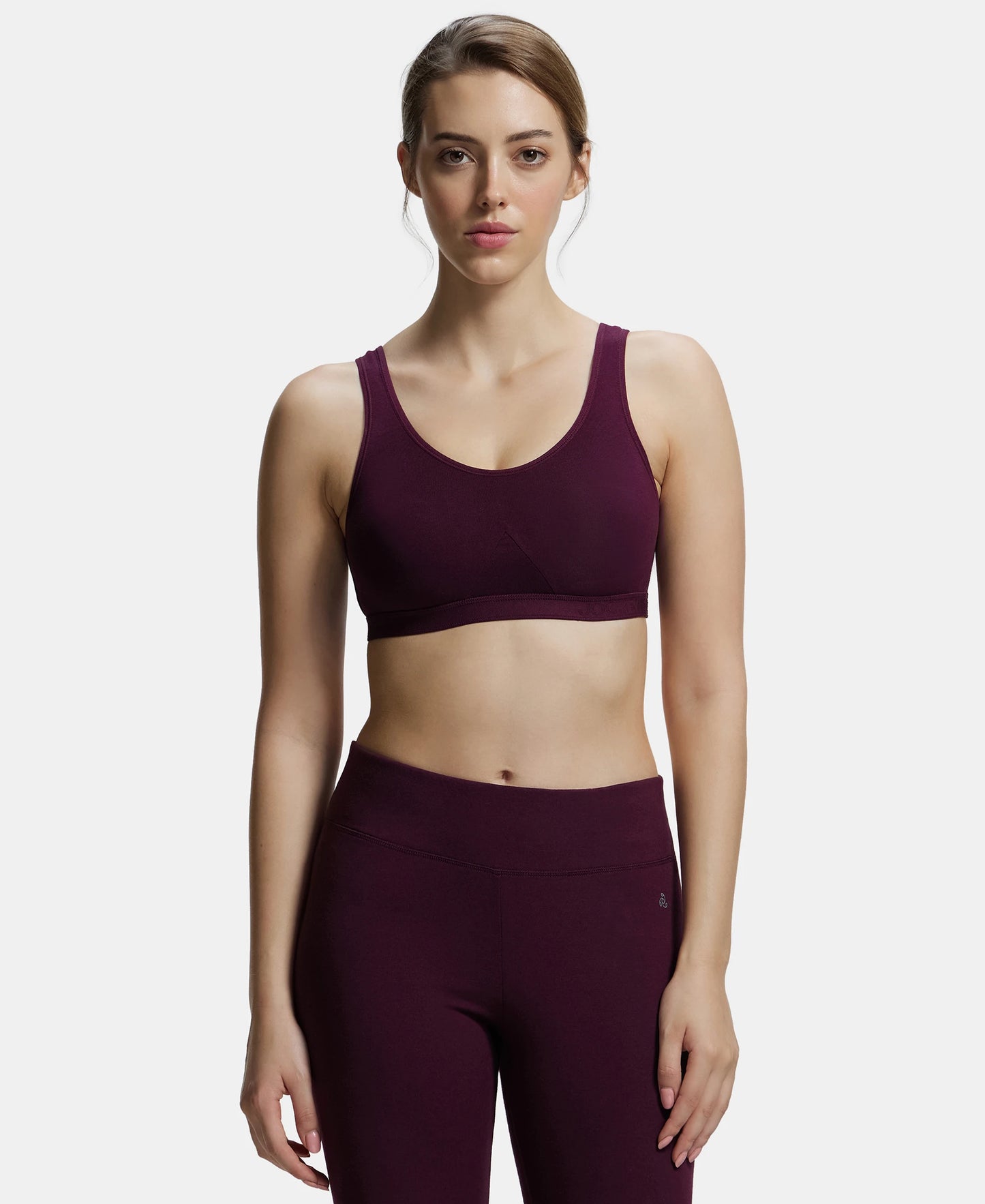 Wirefree Non Padded Super Combed Cotton Elastane Full Coverage Slip-On Active Bra with Wider Straps and Moisture Move Treatment - Wine Tasting-1