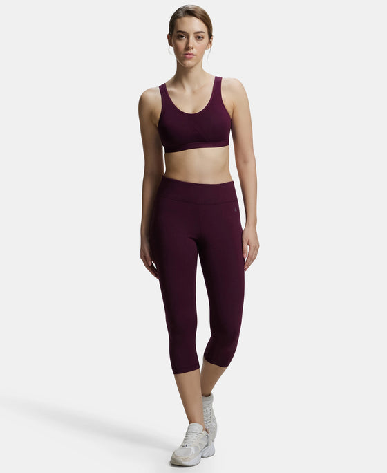 Wirefree Non Padded Super Combed Cotton Elastane Full Coverage Slip-On Active Bra with Wider Straps and Moisture Move Treatment - Wine Tasting-4