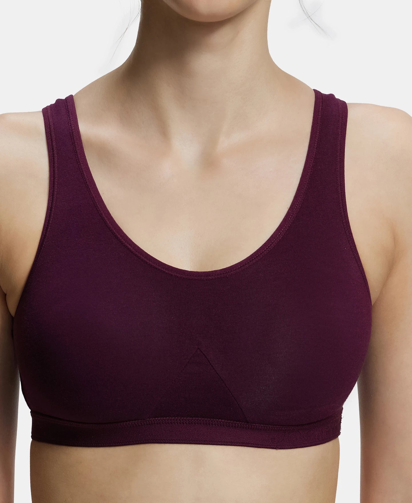 Wirefree Non Padded Super Combed Cotton Elastane Full Coverage Slip-On Active Bra with Wider Straps and Moisture Move Treatment - Wine Tasting-7