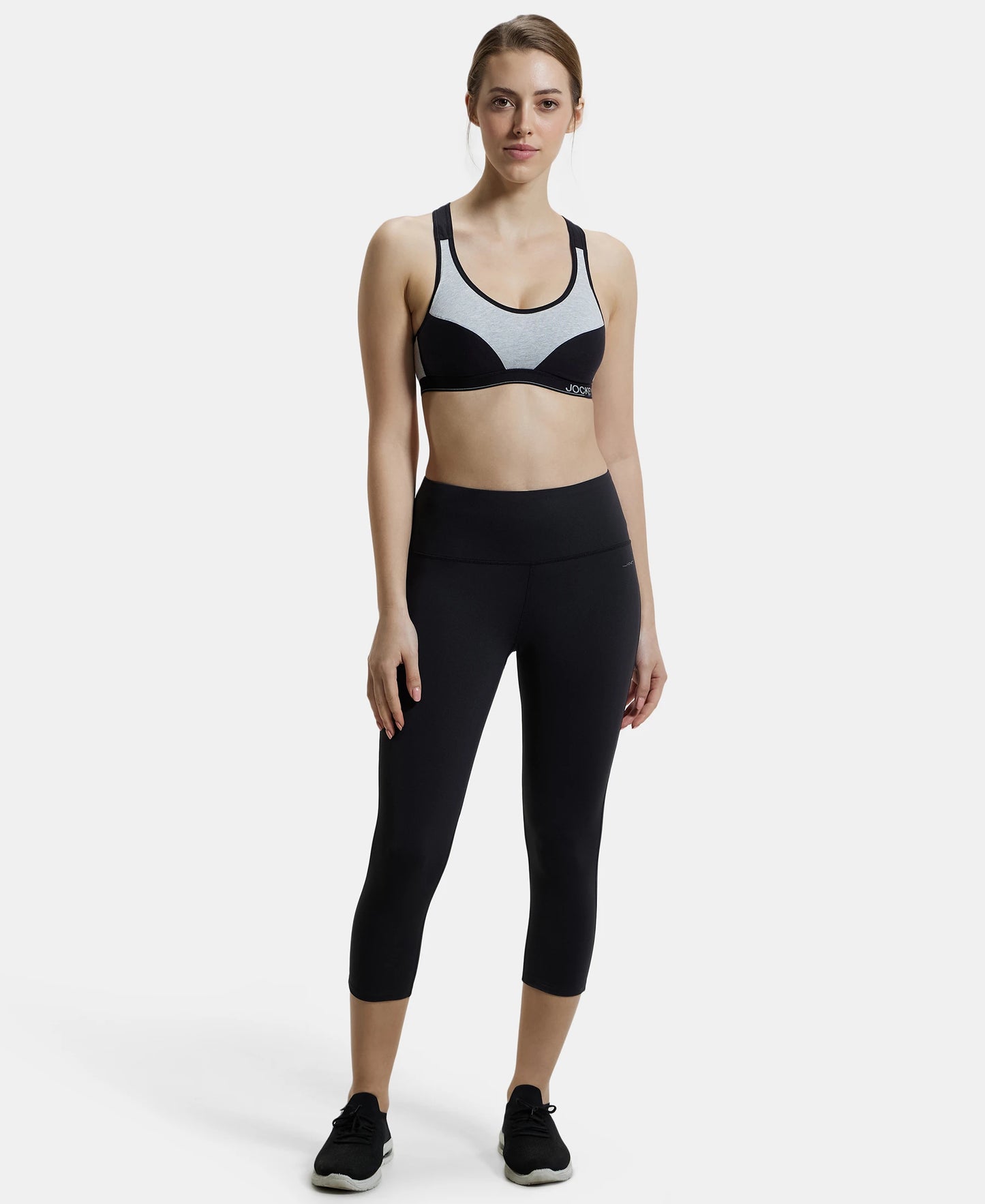 Wirefree Padded Super Combed Cotton Elastane Stretch Full Coverage Racerback Styling Active Bra with StayFresh and Moisture Move Treatment - Steel Grey Melange
