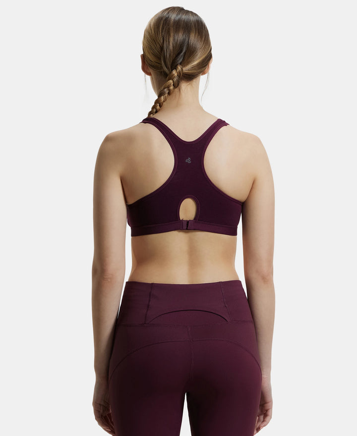 Wirefree Padded Super Combed Cotton Elastane Full Coverage Racer Back Active Bra with StayFresh and Moisture Move Treatment - Wine Tasting-3