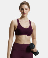Wirefree Padded Super Combed Cotton Elastane Full Coverage Racer Back Active Bra with StayFresh and Moisture Move Treatment - Wine Tasting-5