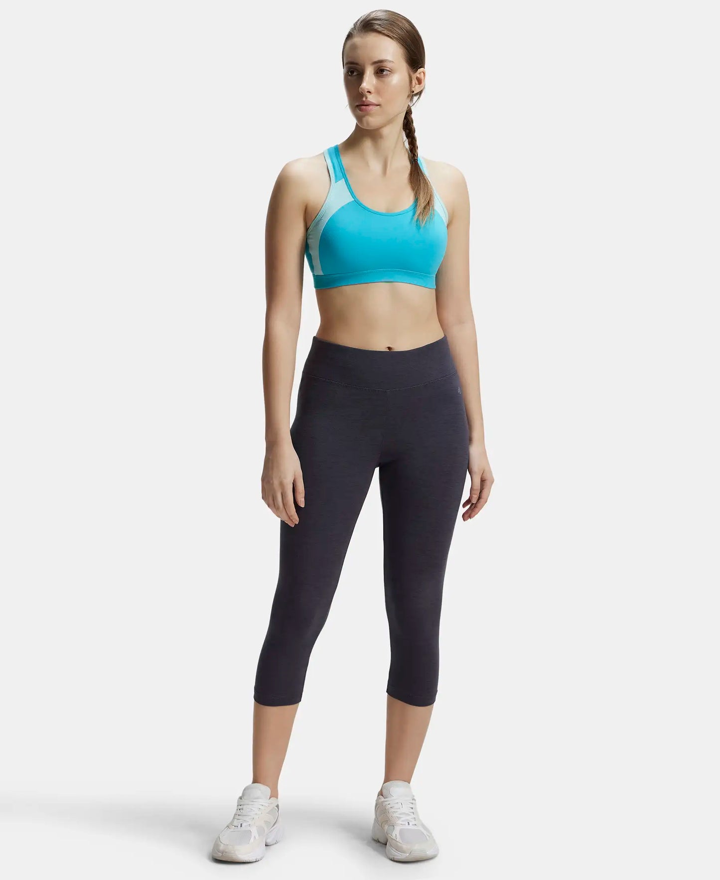 Wirefree Padded Super Combed Cotton Elastane Full Coverage Racer Back Styling Active Bra with StayFresh and Moisture Move Treatment - Teal & Mint Melange-4