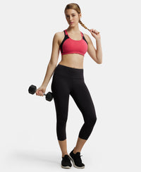 Wirefree Padded Super Combed Cotton Elastane Full Coverage Racer Back Styling Active Bra with StayFresh and Moisture Move Treatment - Ruby & Black-6