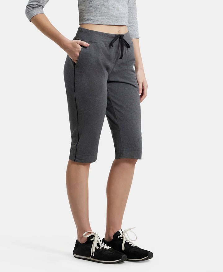 Super Combed Cotton Elastane Relaxed Fit Capri with Side Pockets - Charcoal Melange-2