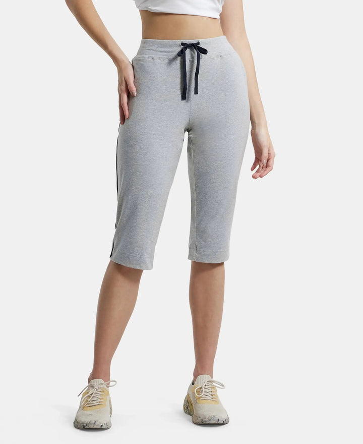 Super Combed Cotton Elastane Relaxed Fit Capri with Side Pockets - Light Grey Melange-1