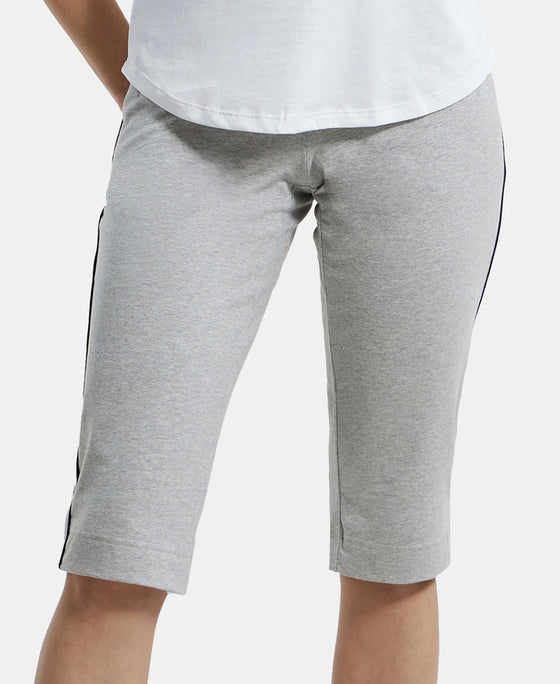 Super Combed Cotton Elastane Relaxed Fit Capri with Side Pockets - Light Grey Melange-5