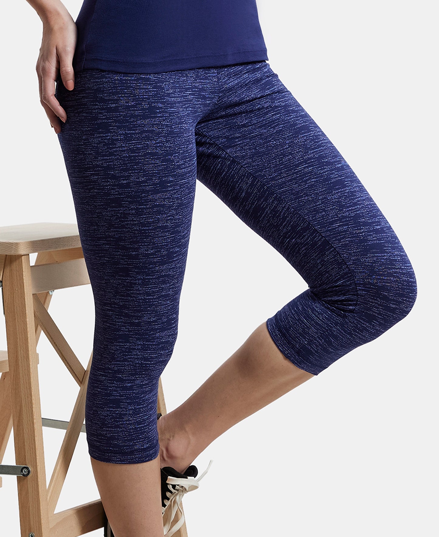 Super Combed Cotton Elastane Slim Fit Capri with Ultrasoft Waistband - Imperial Blue Marl-5