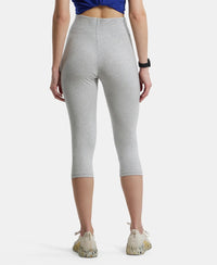 Super Combed Cotton Elastane Slim Fit Capri with Ultrasoft Waistband - Lt Grey Melange & Gloxinia-3
