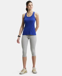 Super Combed Cotton Elastane Slim Fit Capri with Ultrasoft Waistband - Lt Grey Melange & Gloxinia-4
