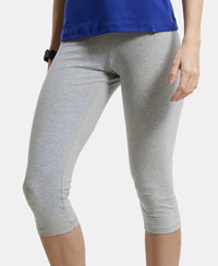 Super Combed Cotton Elastane Slim Fit Capri with Ultrasoft Waistband - Lt Grey Melange & Gloxinia-5