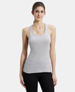 Super Combed Cotton Rib Fabric Slim Fit Solid Racerback Styled Tank Top - Light Grey Melange-1