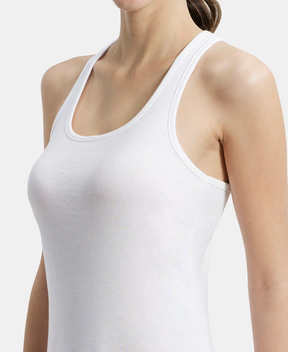 Super Combed Cotton Rib Fabric Slim Fit Solid Racerback Styled Tank Top - White-7