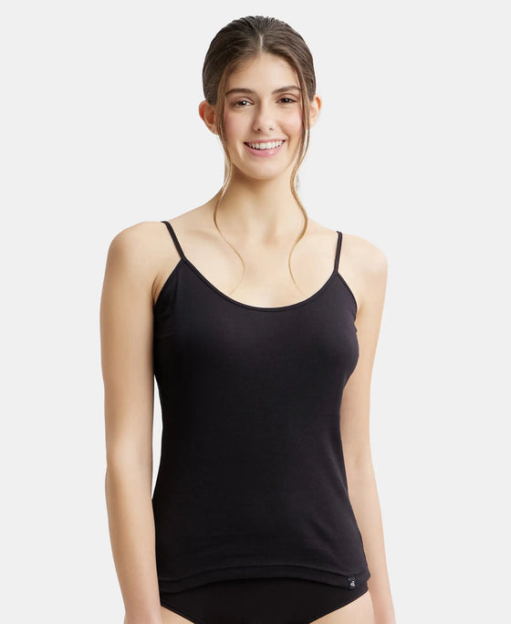 Super Combed Cotton Rib Camisole with Adjustable Straps and StayFresh Treatment - Black-1