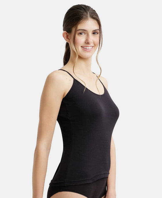 Super Combed Cotton Rib Camisole with Adjustable Straps and StayFresh Treatment - Black-2