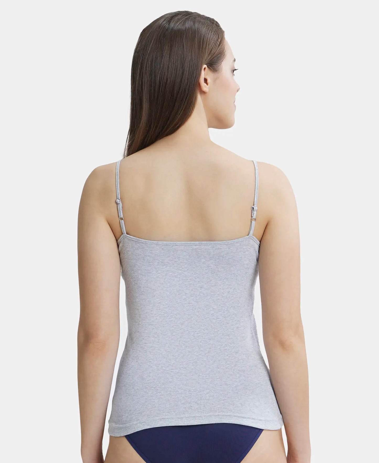 Super Combed Cotton Rib Camisole with Adjustable Straps and StayFresh Treatment - Steel Grey Melange-3