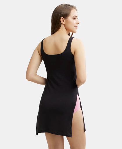 Super Combed Cotton Kurta Slip with Side Slits and StayFresh Treatment - Black-4