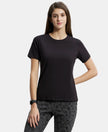Super Combed Cotton Elastane Regular Fit Solid Round Neck Half Sleeve T-Shirt - Black-1